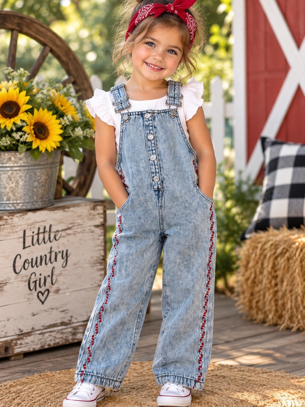 7 For All Mankind Light Wash Embroidered Denim Overalls - Blue